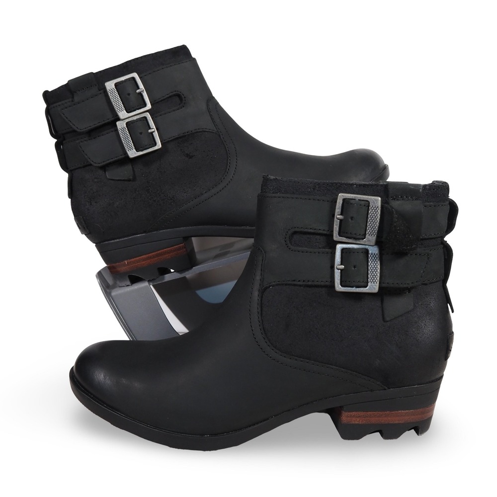 Sorel Lolla Side Zip Leather Ankle Booties Womens 7 Black NL3080-010